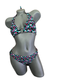 SHOSHANNA P S bikini swimsuit mosaic with gunmetal rings 2 piece halter