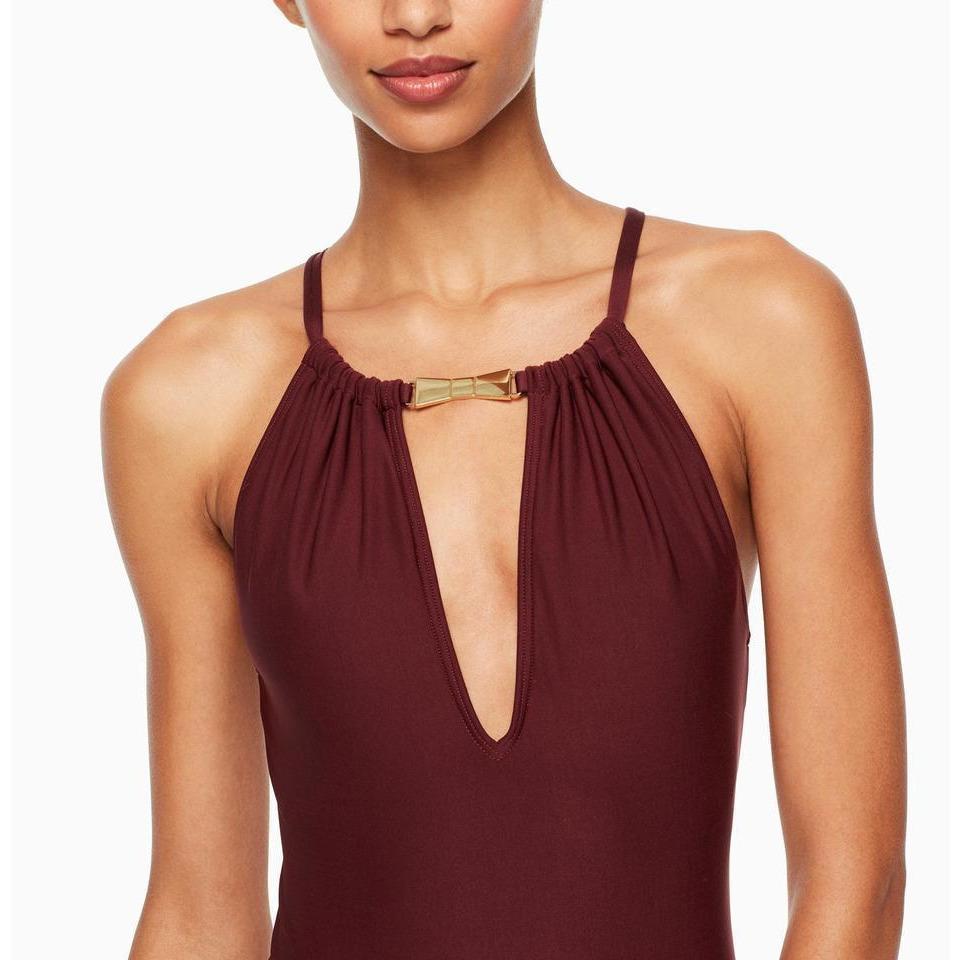 KATE SPADE Crescent M high neck One-piece Swimsuit deep cherry $120-Clothing, Shoes & Accessories:Women's Clothing:Swimwear-kate spade new york-Medium-Deep Cherry-Jenifers Designer Closet