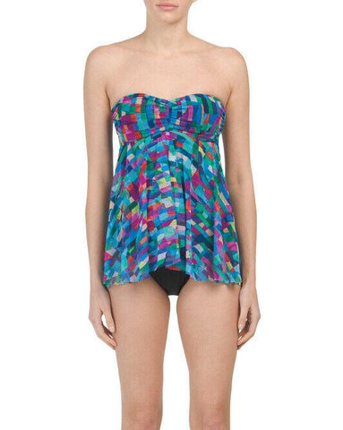 GOTTEX bright colors 8 fly-away stretch mesh overlay one-piece swimsuit - Jenifers Designer Closet