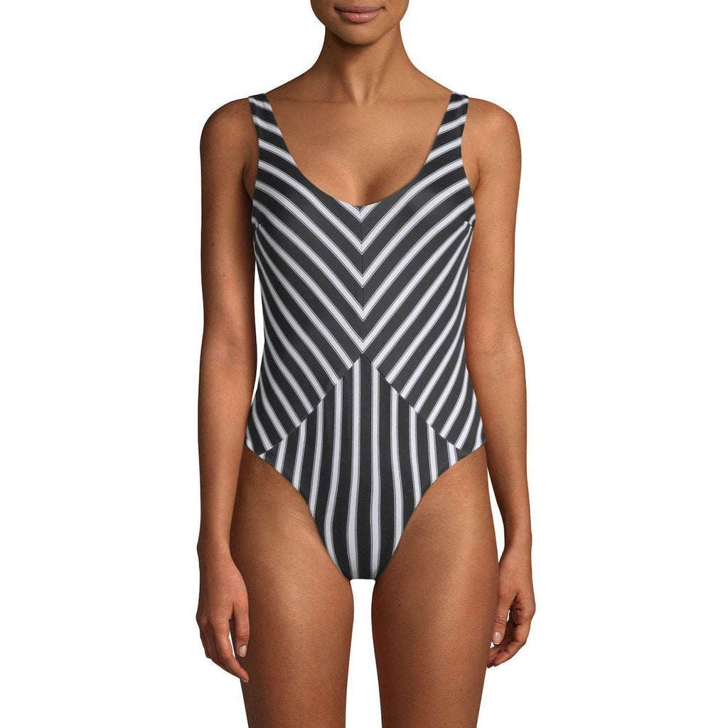 TORI PRAVER swimsuit black white striped 1 piece cheeky maillot-Clothing, Shoes & Accessories:Women's Clothing:Swimwear-Tori Praver Swimwear-Jenifers Designer Closet
