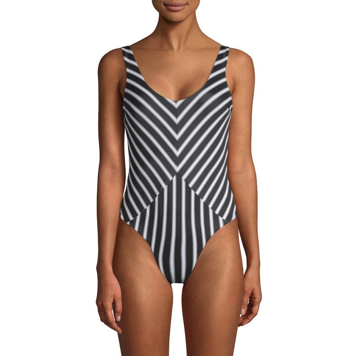 TORI PRAVER swimsuit black white striped 1 piece cheeky maillot-Clothing, Shoes & Accessories:Women's Clothing:Swimwear-Tori Praver Swimwear-Jenifers Designer Closet