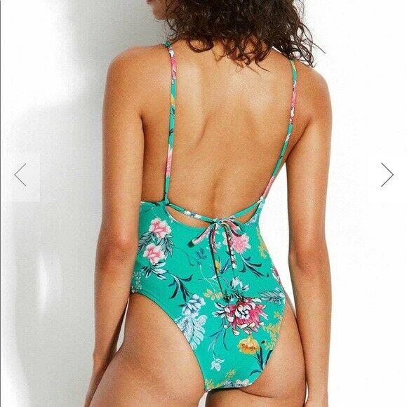 SEAFOLLY US-8 AUS-12 tie front one-piece swimsuit tank maillot green