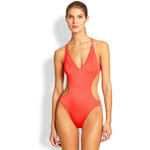MILLY Cabana P XS one piece monokini cutout swimsuit strappy flame neon-Clothing, Shoes & Accessories:Women's Clothing:Swimwear-MILLY-P-Flame-Jenifers Designer Closet