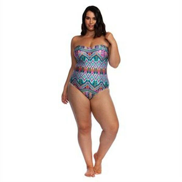 KENNETH COLE 3X Reaction One Piece Swimsuit brightly colored bandeau plus sized - Jenifers Designer Closet