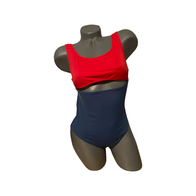 SOLID & STRIPED swim team L swimsuit one-piece red blue cutout monokini