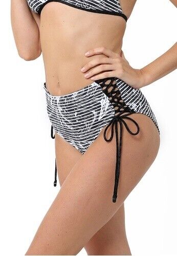 SUNSEEKERS  6-US AU-10 Australia high-waist bikini swimsuit black lace-up