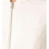 THEORY ladies 12 Rice Ivory Classic Zip Crepe Clean Bomber Jacket - Jenifers Designer Closet