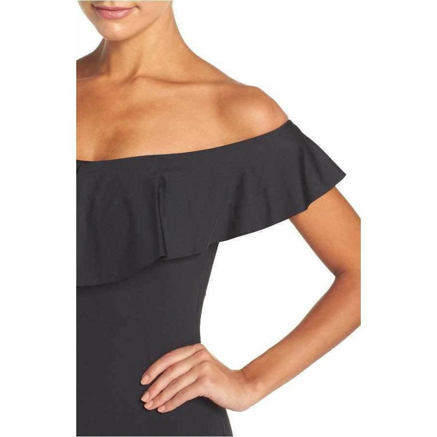 TRINA TURK 6 off-shoulder One Piece swimsuit black flutter sleeve designer-Clothing, Shoes & Accessories:Women's Clothing:Swimwear-Trina Turk-6-Black-Jenifers Designer Closet