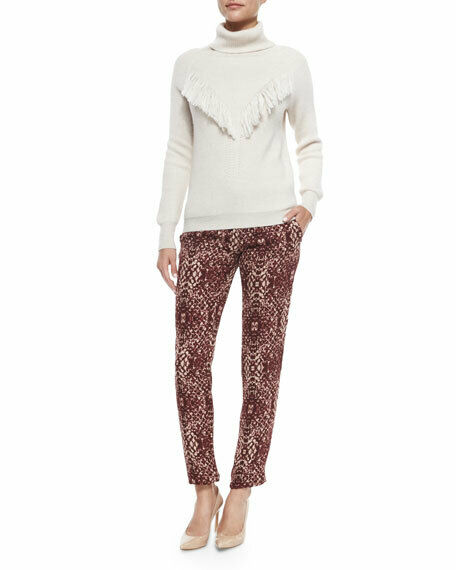 HAUTE HIPPIE 8 100% SILK tailored snake-print pants merlot slacks lined