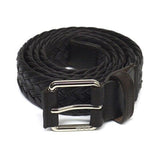 TUMI braided leather men's belt dark brown S France oversized