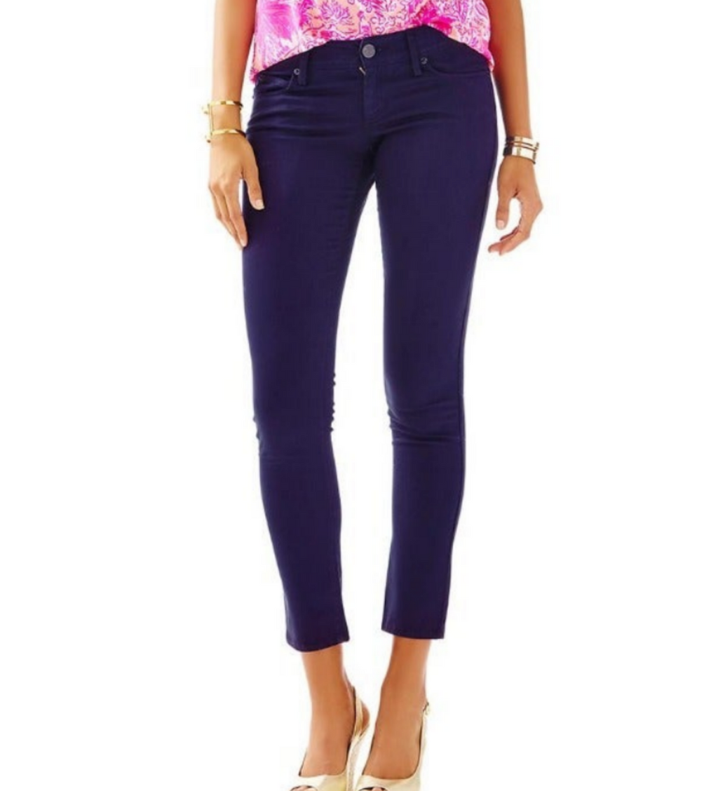 LILLY PULITZER 00 Worth skinny pants sateen jeans stretch midnight navy