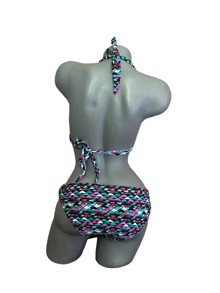 SHOSHANNA P S bikini swimsuit mosaic with gunmetal rings 2 piece halter