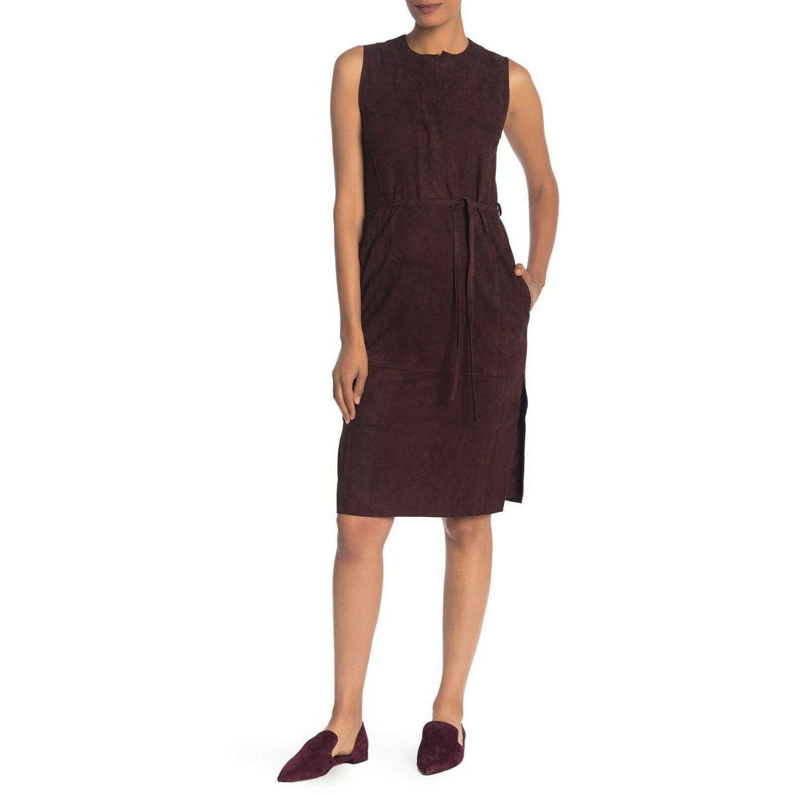 VINCE 4 brown lambskin buttersoft suede leather midi dress v-neck knee $995-Clothing, Shoes & Accessories:Women:Women's Clothing:Dresses-Vince-Jenifers Designer Closet