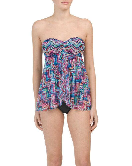 GOTTEX swimsuit fly away 1 piece bandeau multi color zigzag tummy control - Jenifers Designer Closet