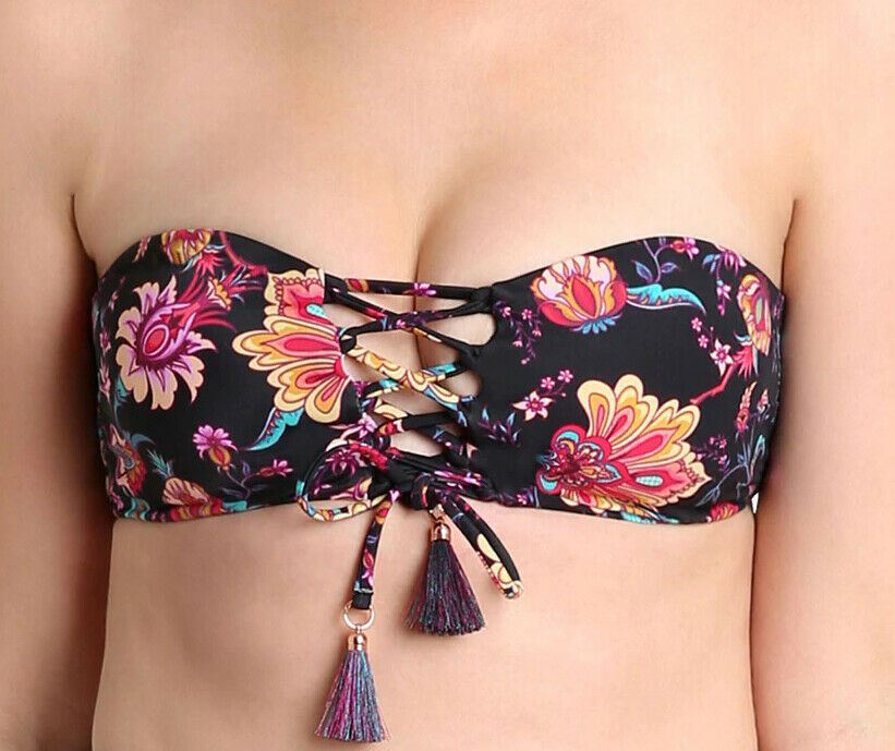 NANETTE LEPORE 10 bikini swimsuit bathing suit floral strappy bandeau 2 pc