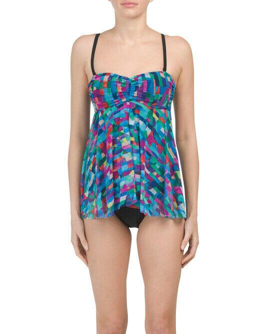 GOTTEX bright colors 8 fly-away stretch mesh overlay one-piece swimsuit - Jenifers Designer Closet