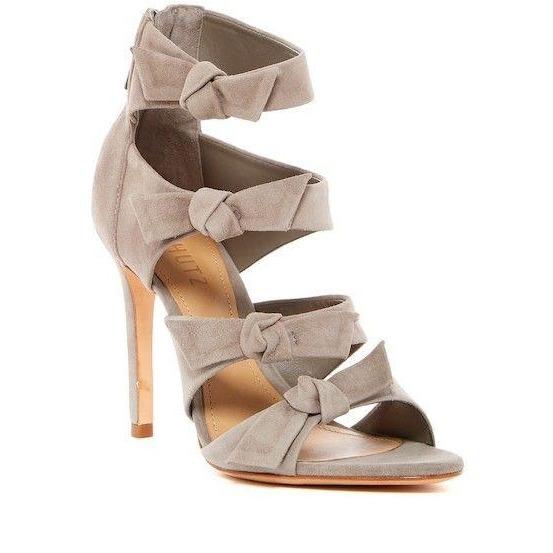 SCHUTZ 10 caged heels sandals shoes suede stilettos zipper side bows leather-Clothing, Shoes & Accessories:Women's Shoes:Heels-Schutz-10-Mouse-Jenifers Designer Closet