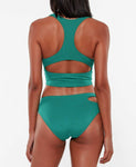 SANCTUARY SWIM L swimsuit 2 piece high waisted bikini green v-wired t-back