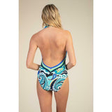 TRINA TURK 6 swimsuit deep plunging maillot blue aqua backless one piece - Jenifers Designer Closet
