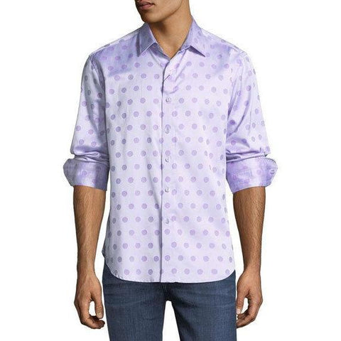 ROBERT GRAHAM shirt LG purple polka dots $198 long sleeves men's-Clothing, Shoes & Accessories:Men's Clothing:Shirts:Casual Button-Down Shirts-Robert Graham-Large-Purple-Jenifers Designer Closet