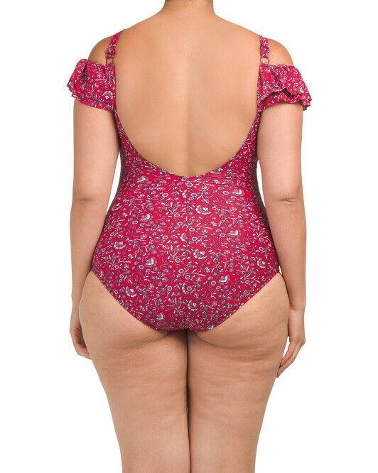GOTTEX Plus Sized Off-The-Shoulder swimsuit ruffle flounce tummy-control ruched - Jenifers Designer Closet