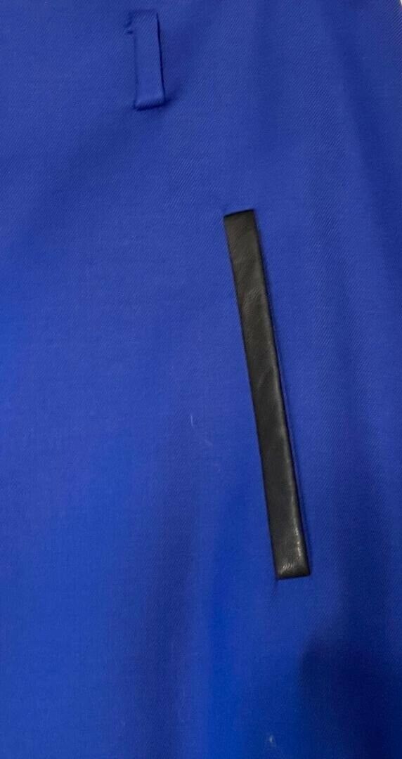 YIGAL AZROUEL 14 blue wool pencil skirt w/ black leather trim career