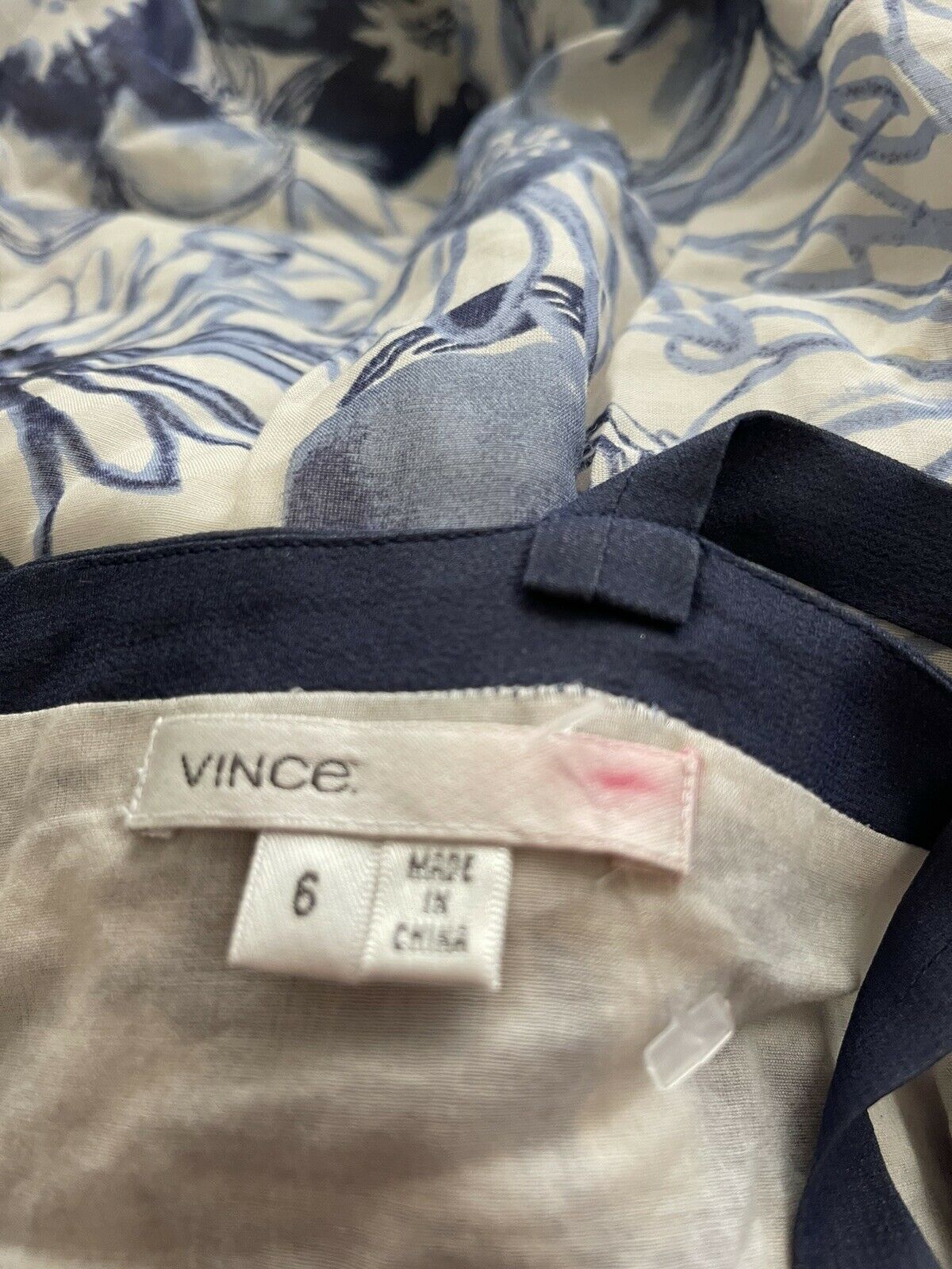 VINCE 6 blue silk cotton sundress empire dress navy designer floral lined