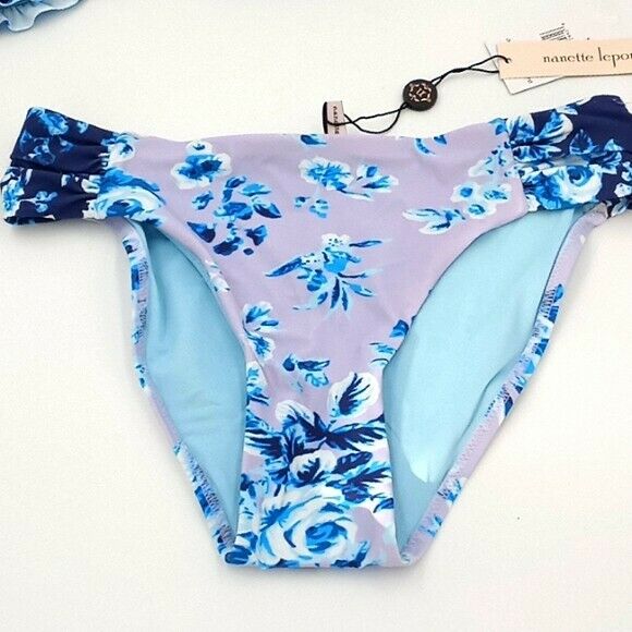NANETTE LEPORE 8 bikini swimsuit bandeau rose gold ring ruffle bathing suit