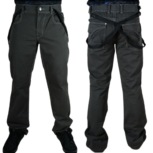 MONARCHY 36 men's charcoal pants w/suspenders trendy high-end trousers