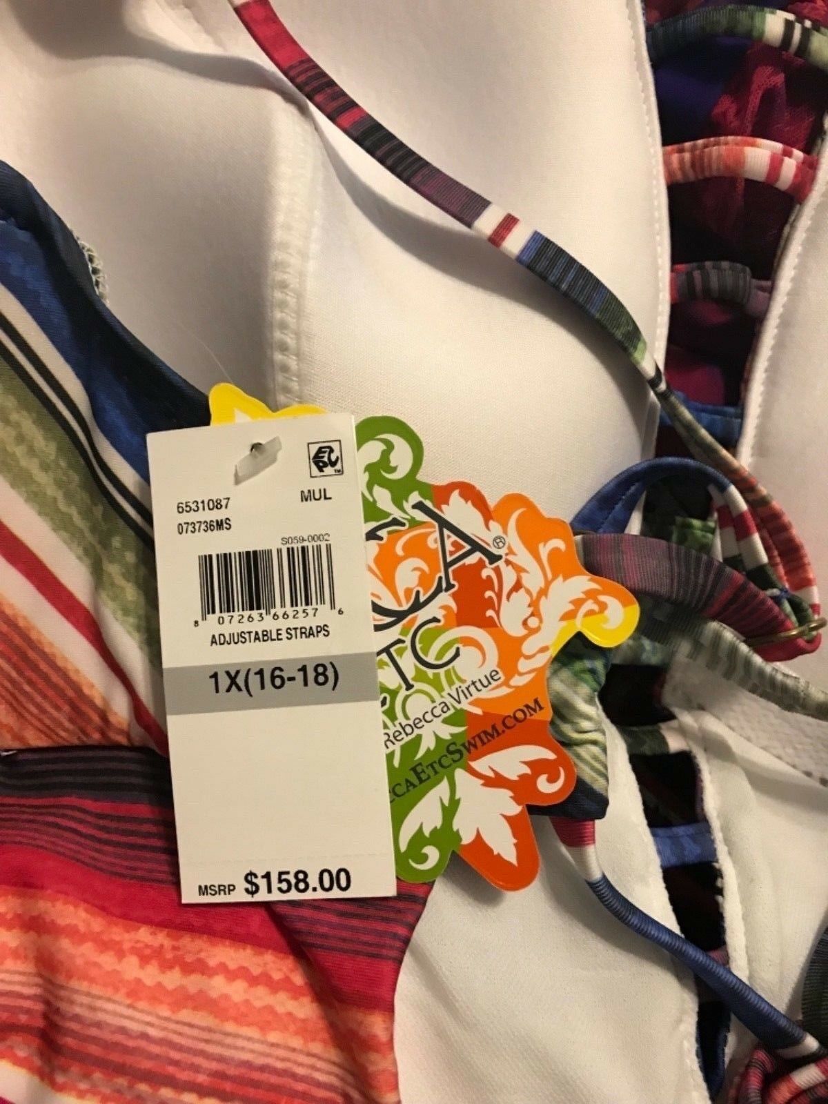 BECCA 1X (16-18) plus size striped plunging Swimsuit ladder front 1 piece