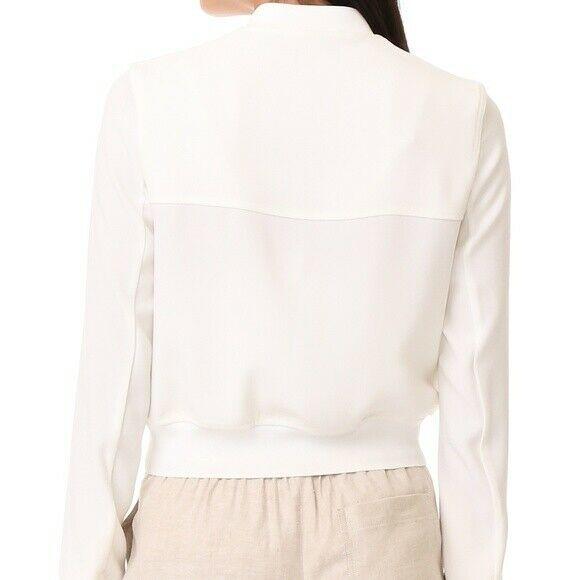 THEORY ladies 12 Rice Ivory Classic Zip Crepe Clean Bomber Jacket - Jenifers Designer Closet