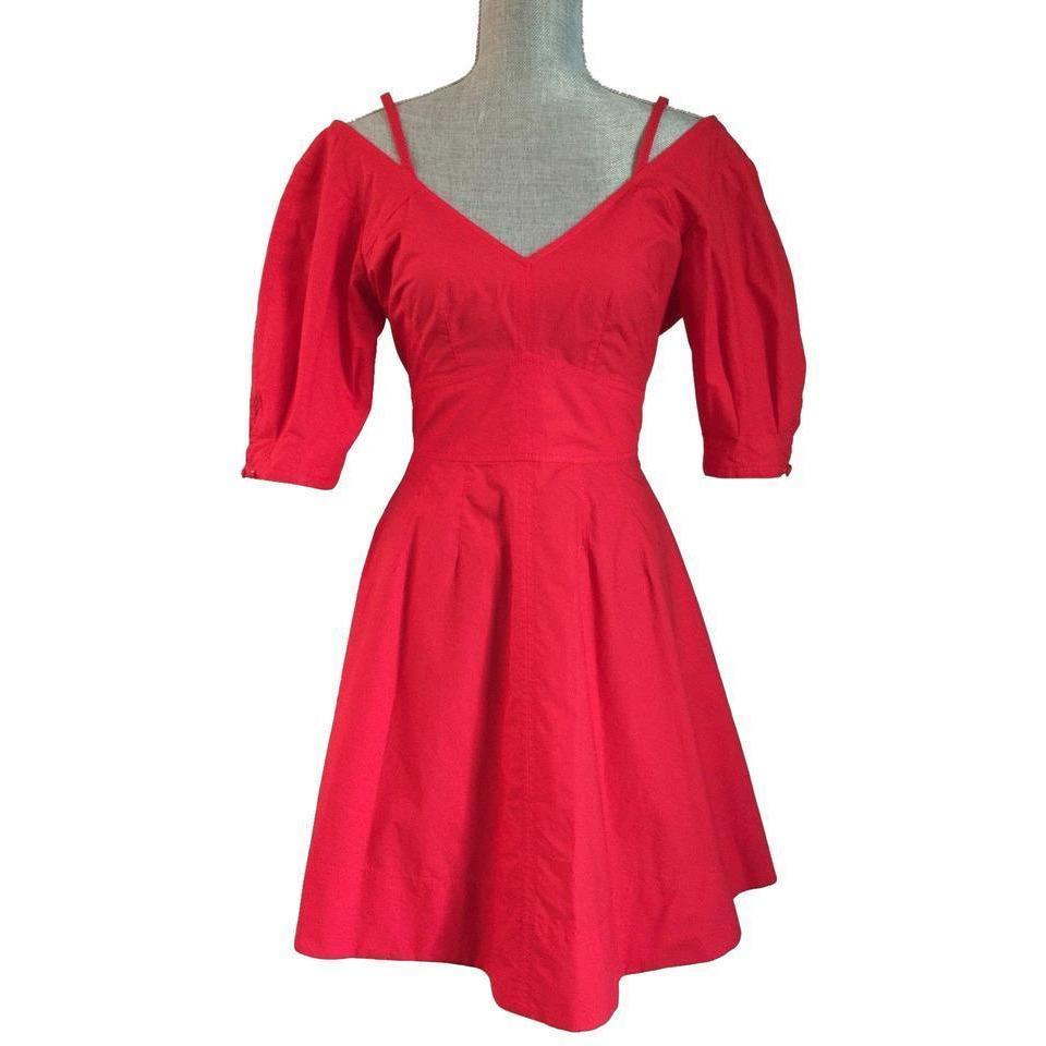 DEREK LAM 10 Crosby 6 red off-shoulder cold shoulder dress $325 poplin mini-Clothing, Shoes & Accessories:Women's Clothing:Dresses-Derek Lam-6-Red-Jenifers Designer Closet
