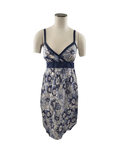 VINCE 6 blue silk cotton sundress empire dress navy designer floral lined