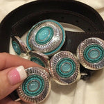 BRIGHTON SM leather turquoise silver medallions conchos belt Vista $145-Clothing, Shoes & Accessories:Women:Women's Accessories:Belts-Brighton-Jenifers Designer Closet