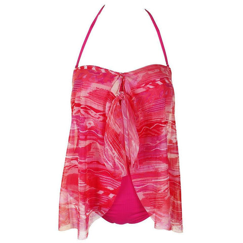 RALPH LAUREN Calypso flyaway one-piece swimsuit pink & coral mesh overlay-Clothing, Shoes & Accessories:Women's Clothing:Swimwear-Lauren Ralph Lauren-Jenifers Designer Closet