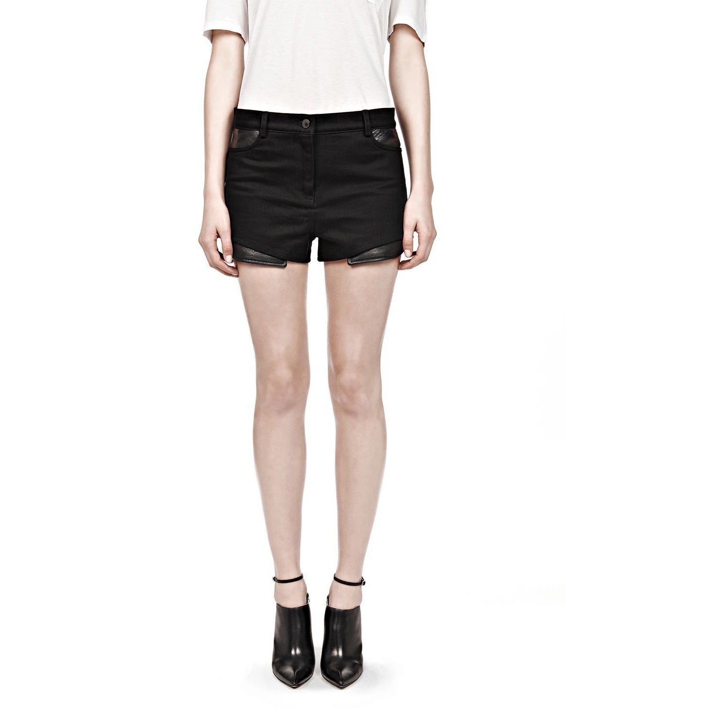 ALEXANDER WANG 30 cotton w/ glove leather shorts runway couture black-Shorts-Alexander Wang-30-Black-Jenifers Designer Closet