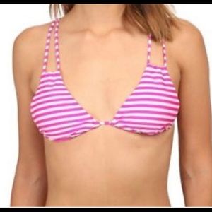 AMUSE SOCIETY M Anthropologie bikini swimsuit striped hot pink 2 piece