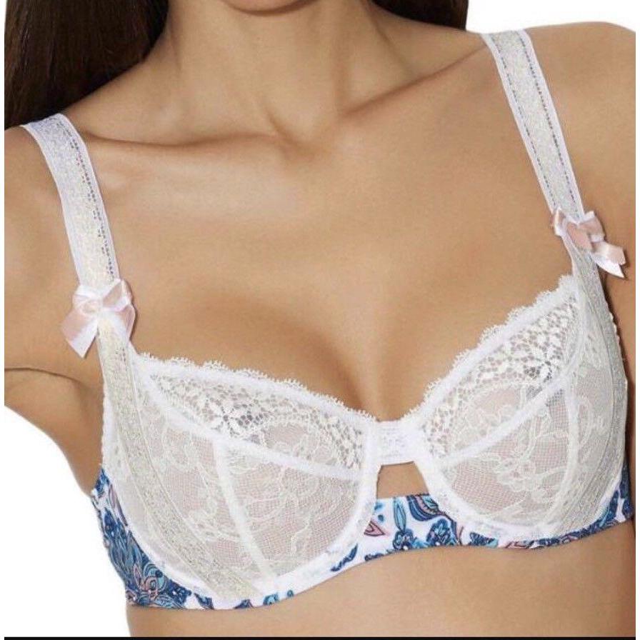 AUBADE Paris Conte Russe 32D Leavers Lace underwire $150 X115-Bras & Bra Sets-Aubade-32D-white/blue-Jenifers Designer Closet