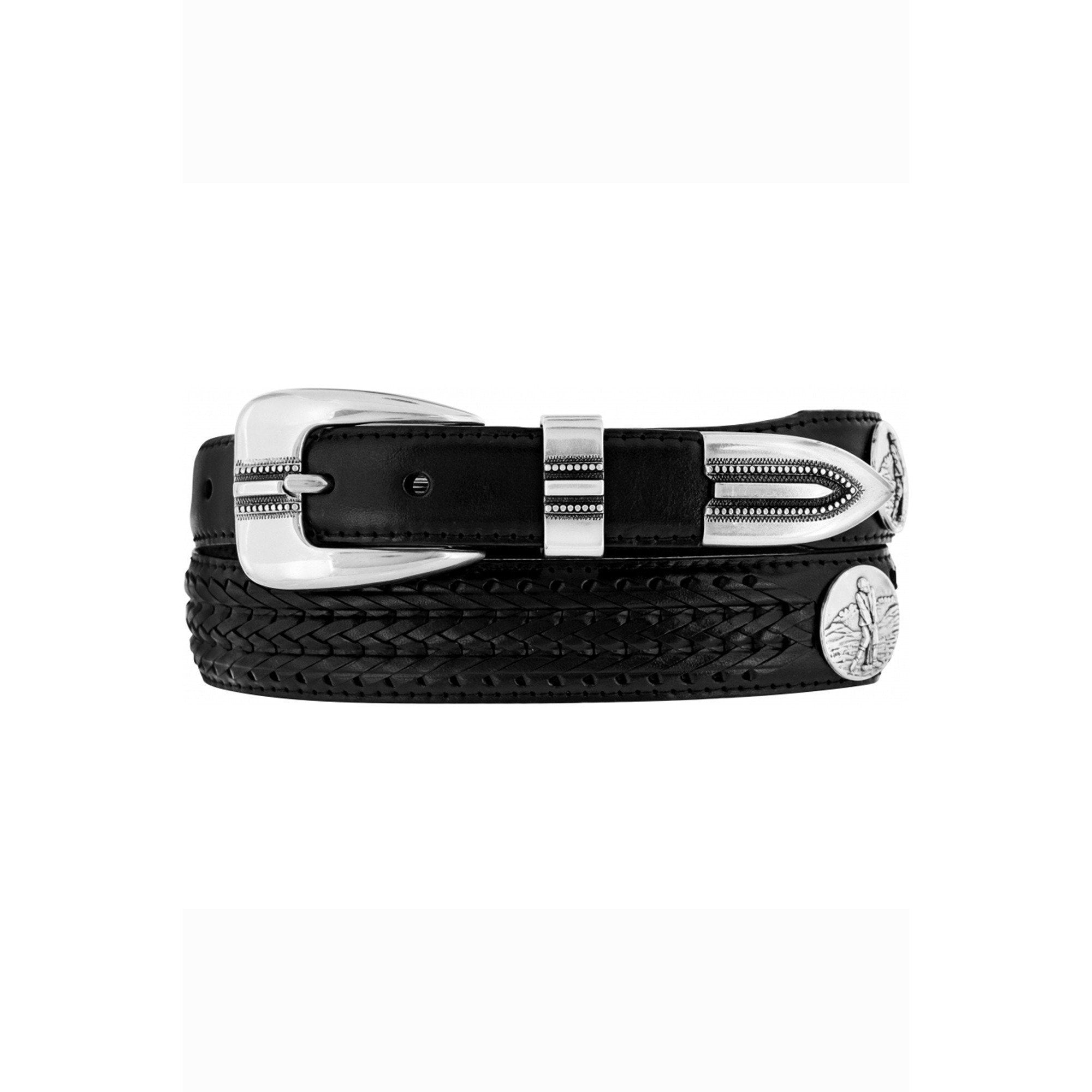 BRIGHTON silver black leather 30 LOGAN Onyx golf belt men's sharp