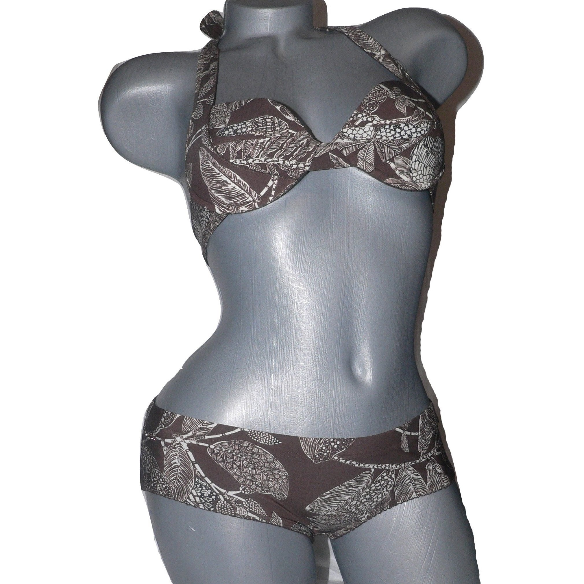 CHLOE Mare Donna 42 II S bikini swimsuit 2PC underwire brown designer-Swimwear-Chloe-42-Brown-Jenifers Designer Closet