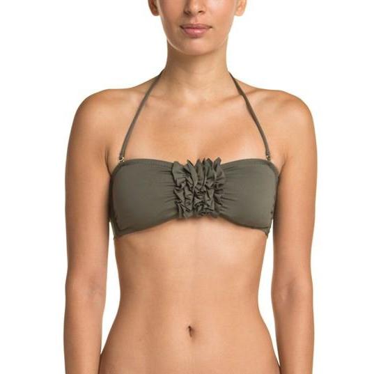 EBERJEY solid M Swimsuit bandeau top olive strapless Dahlia bikini-Swimwear-Eberjey-Medium-Olive-Jenifers Designer Closet