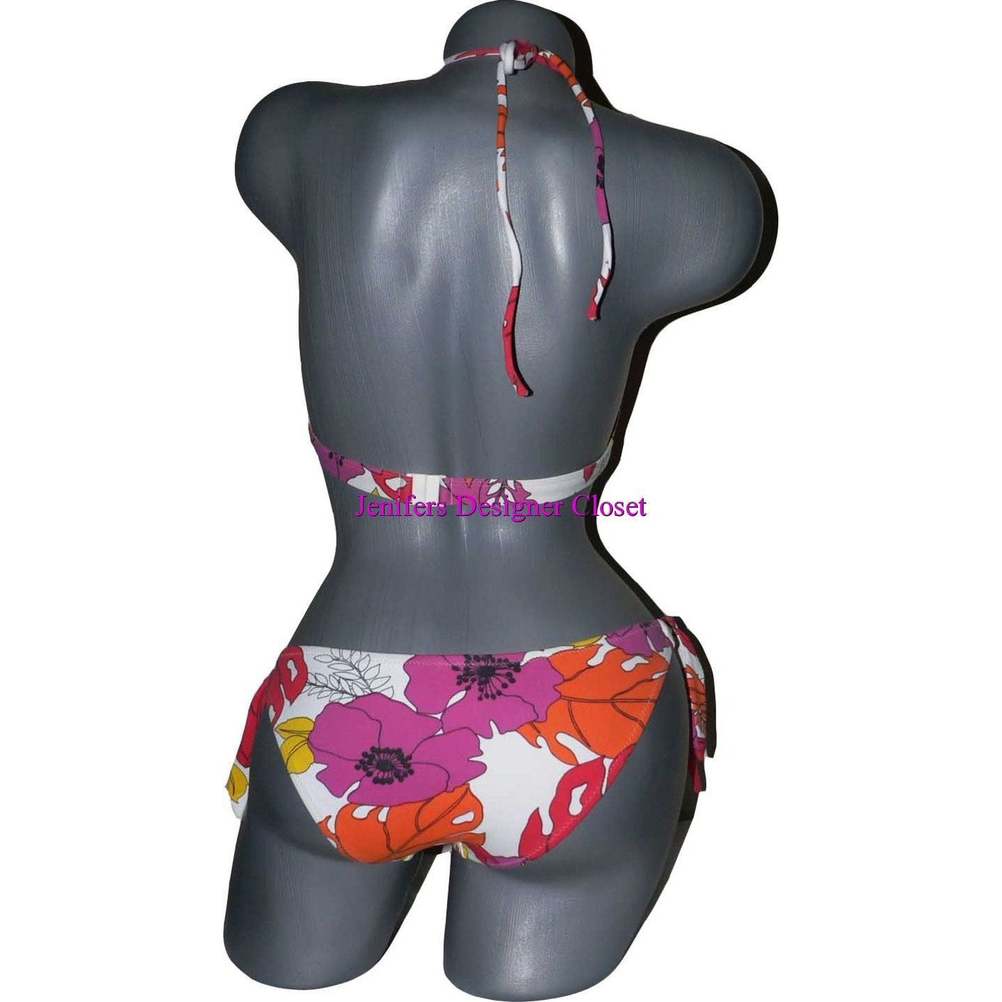GOTTEX 2 piece bikini swimsuit bright floral 8 halter orange pink-Swimwear-Gottex-8-Orange-Jenifers Designer Closet