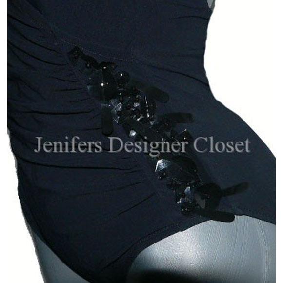 GOTTEX embellished swimsuit $299 8 jeweled draped tummy control halter-Swimwear-Gottex-8-Black-Jenifers Designer Closet