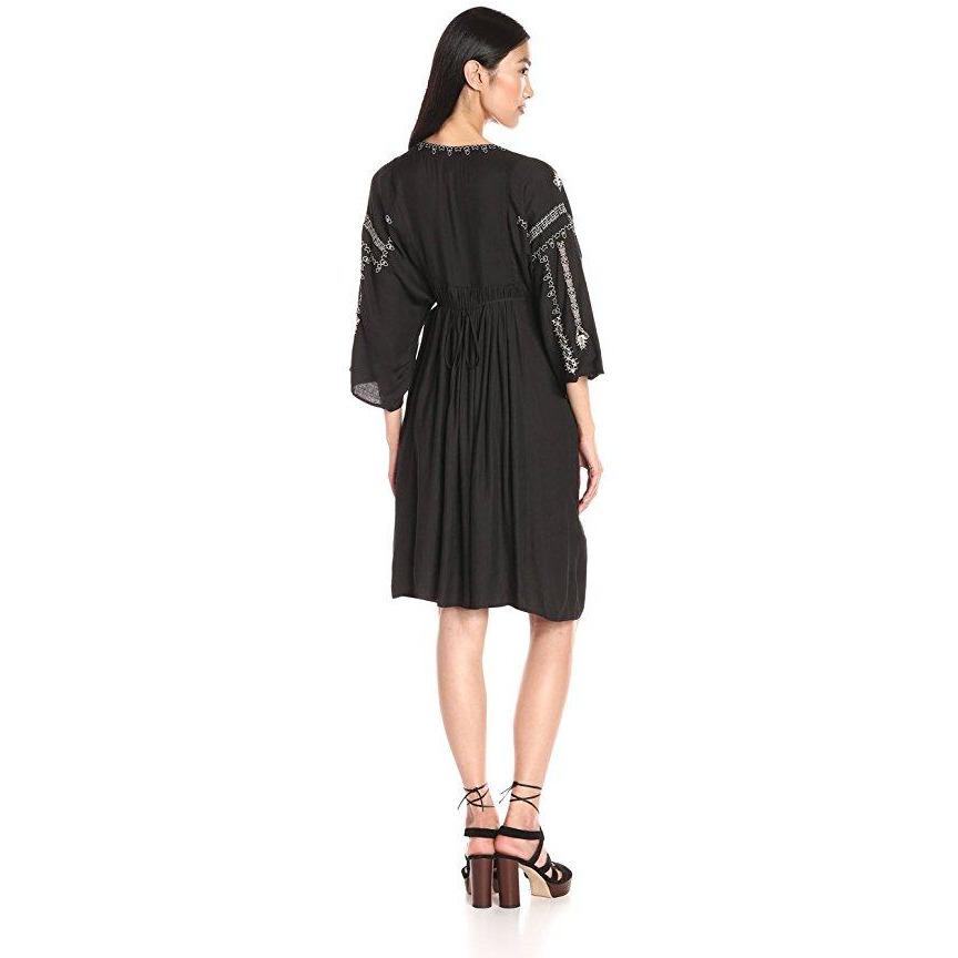 GREYLIN Nadia XS embroidered boho peasant dress black gauzy 3/4 sleeve-Dresses-Greylin-XS-Black-Jenifers Designer Closet