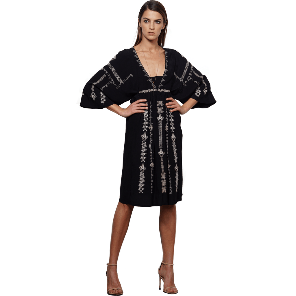 GREYLIN Nadia XS embroidered boho peasant dress black gauzy 3/4 sleeve – Jenifers Designer Closet