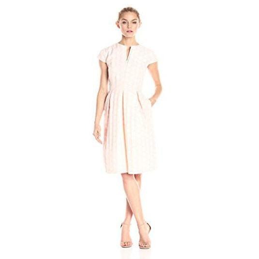 HELENE BERMAN London dress 10 $368 career V-neck blush pink dots tulle under-Dresses-Helene Berman-10-Blush Pink-Jenifers Designer Closet
