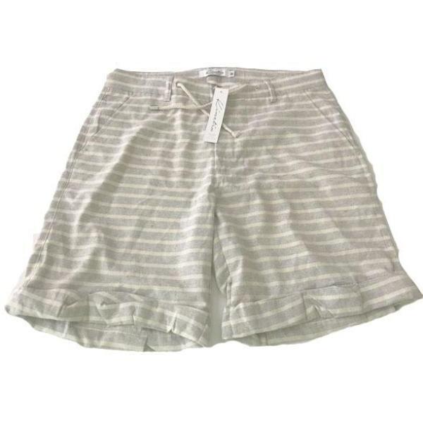 KINETIX men's shorts Medium striped gray cream cotton cuffed $128-Shorts-Kinetix-Medium-Off white/gray-Jenifers Designer Closet
