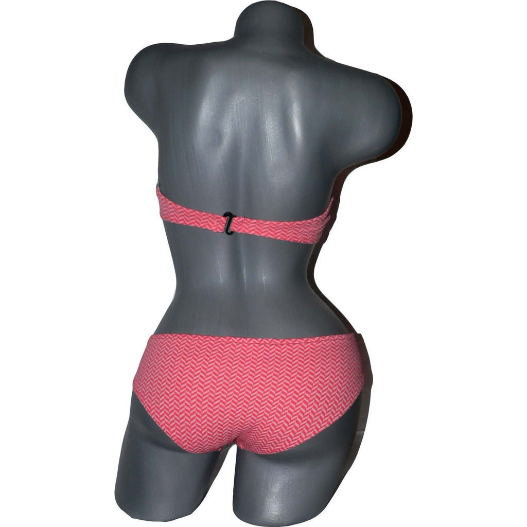 KUSHCUSH S strapless bandeau bikini swimsuit sassy herringbone coral-Swimwear-Kushcush-Small-Coral-Jenifers Designer Closet