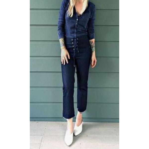 LUCCA COUTURE S lace-up denim jeans pants dark blue cropped 26"-Jeans-Lucca Couture-26-Blue-Jenifers Designer Closet