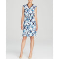 MAGASCHONI Silk dress 0 XS Summer floral blues navy $368 career V-neck-Dresses-Magaschoni-0-Blues/white-Jenifers Designer Closet